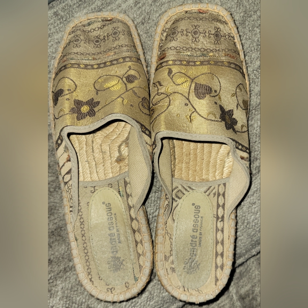 Andre Assous Floral Mules Boho Espadrille Shoes Size‎ 8/38 Made In France